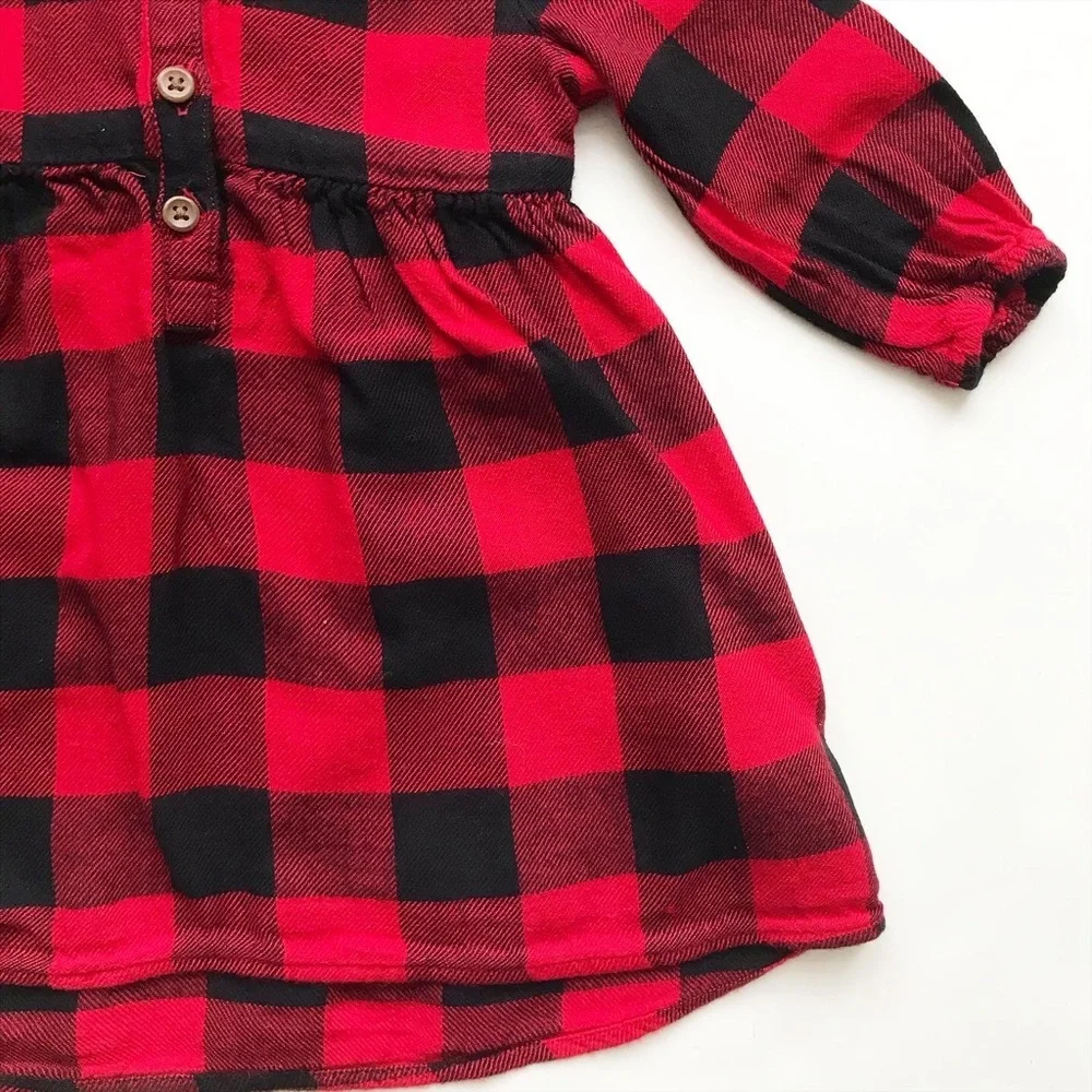 Old Navy red/black buffalo plaid dress EUC 6-12 months